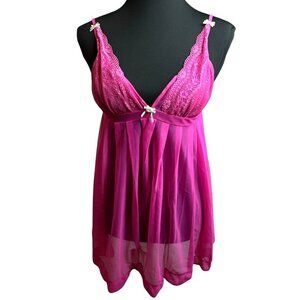 Betsey Johnson‎ Intimates Sheer Babydoll Nightie Size S Pink Chiffon Lace Bows